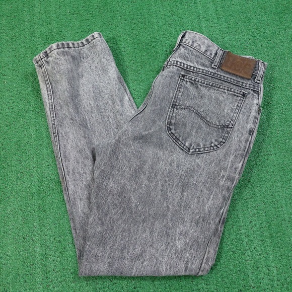 VINTAGE LEE USA MADE CHARCOAL WASH GREY DENIM BLUE JEANS 36X32 (33X30) - Picture 1 of 16